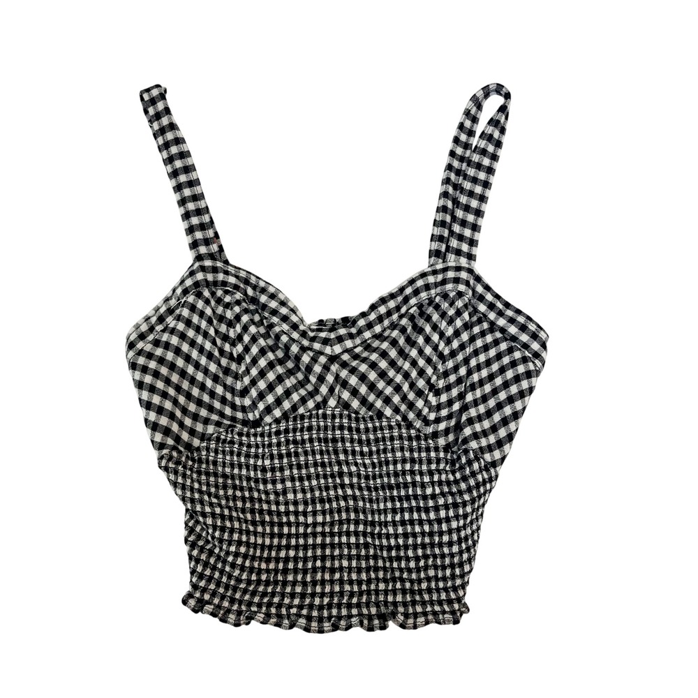 Free People Gingham Smocked Crop Top Black White Sweetheart Festival Size Small